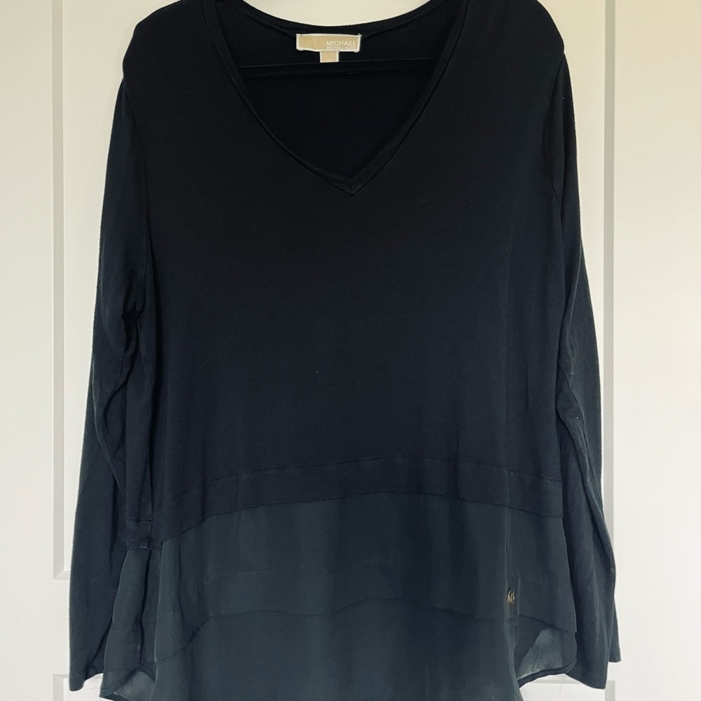 Michael Kors Black Sheer Hem Long Sleeve‎ Top, Size 1X